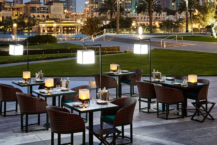 Savor Mediterranean flavors while enjoying stunning views of Downtown Dubai and the iconic Dubai Fountain all within a relaxed setting at Armani's Mediterraneo Restaurant.